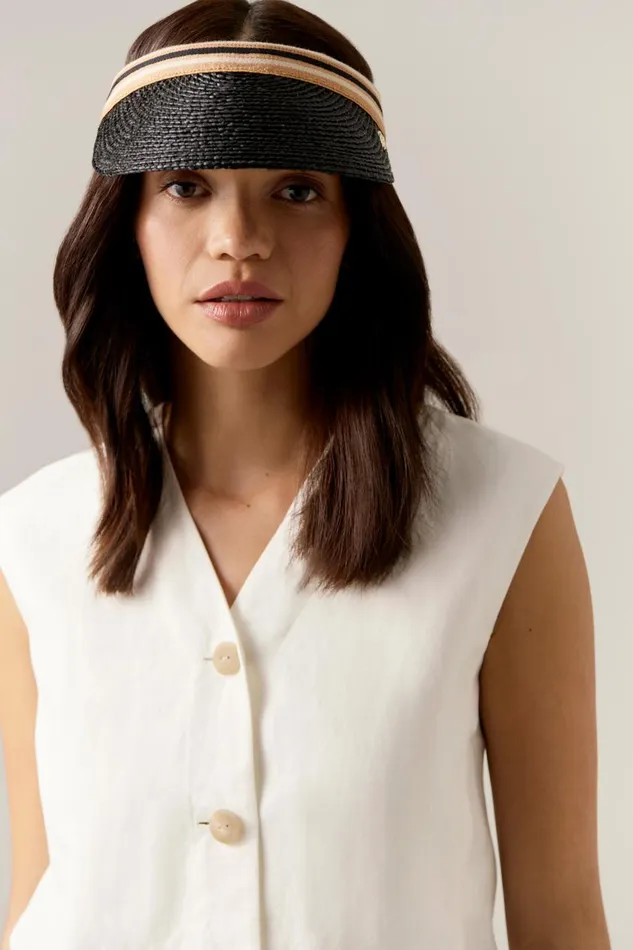Helen Kaminski Marina Charcoalblack Stripe Hats Visors