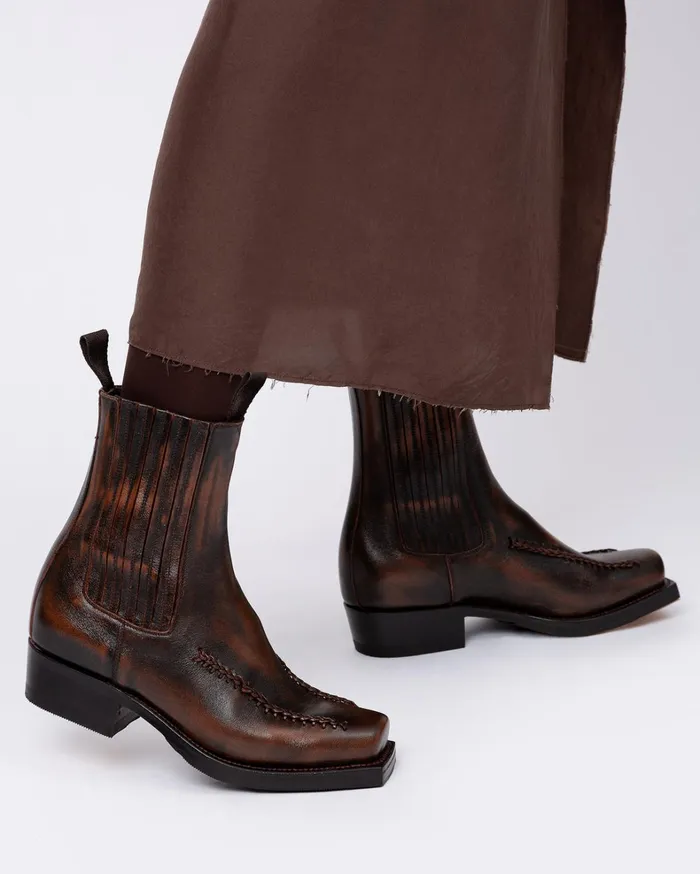 Hereu AGULLA 8211 SquareToe Braided Detail Chelsea Boot Women Boots