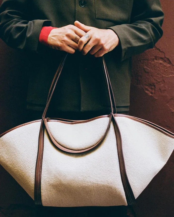 Hereu CUBER 8211 LeatherTrimmed Canvas Basket WomenMen Tote Bags