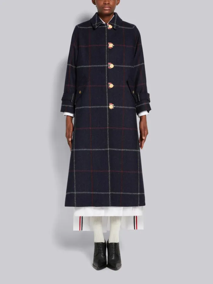 Herringbone Windowpane British Wool Toggle Closure Raglan Sleeve Duffle Overcoat Navy Women Thom Browne Outerwear Herringbone Windowpane British Wool Toggle Closure Raglan Sleeve Duffle Overcoat Navy Women Thom Browne Outerwear