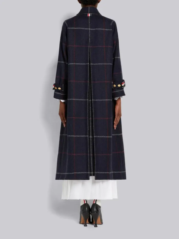 Herringbone Windowpane British Wool Toggle Closure Raglan Sleeve Duffle Overcoat Navy Women Thom Browne Outerwear