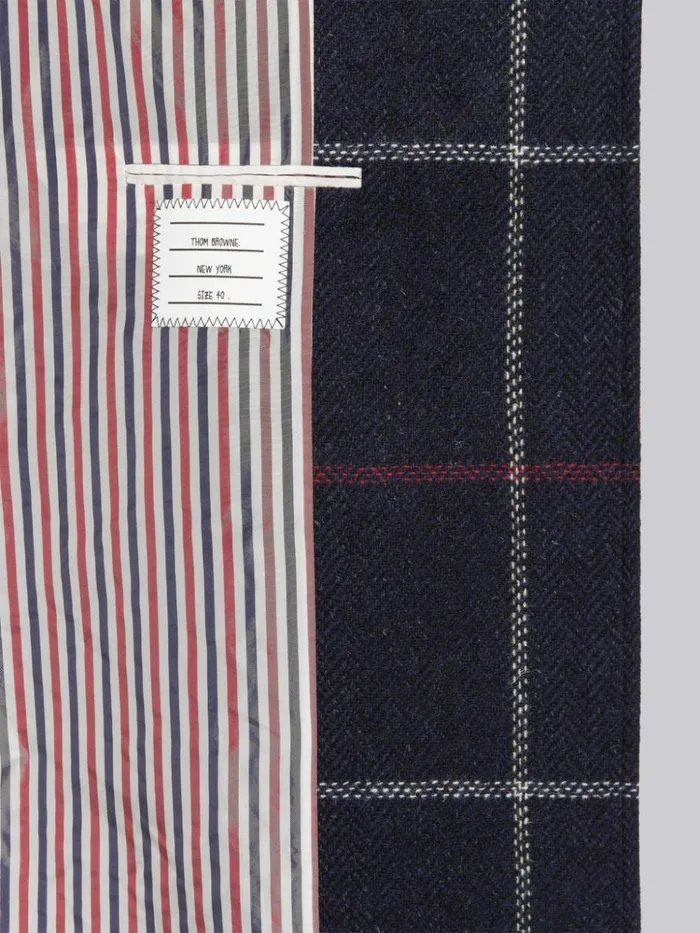 Herringbone Windowpane British Wool Toggle Closure Raglan Sleeve Duffle Overcoat Navy Women Thom Browne Outerwear