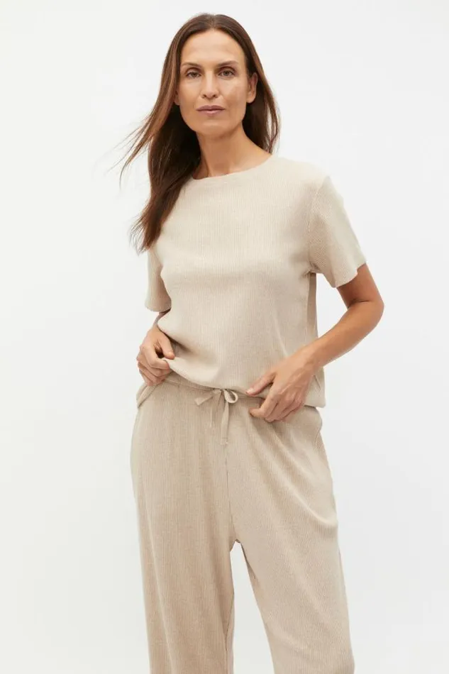 HomeWomen Sleepwear Seed Heritage Ribbed Short Sleeve Tee And Pant PJ Set Nougat Marle