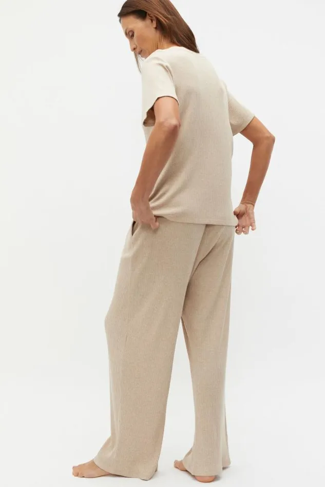 HomeWomen Sleepwear Seed Heritage Ribbed Short Sleeve Tee And Pant PJ Set Nougat Marle