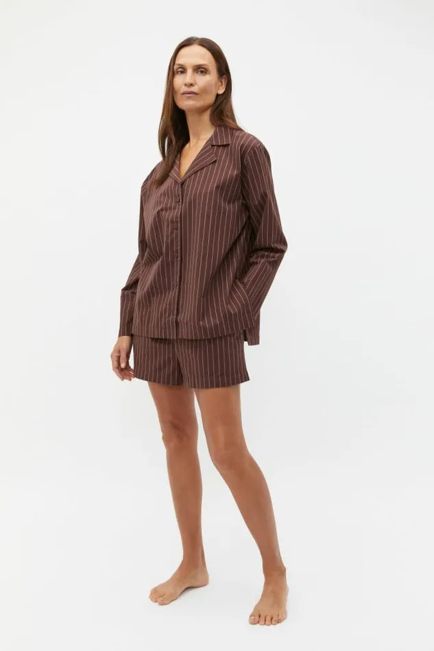 HomeWomen Sleepwear Seed Heritage Stripe Long Sleeve Shirt And Short PJ Set Claret Stripe HomeWomen Sleepwear Seed Heritage Stripe Long Sleeve Shirt And Short PJ Set Claret Stripe