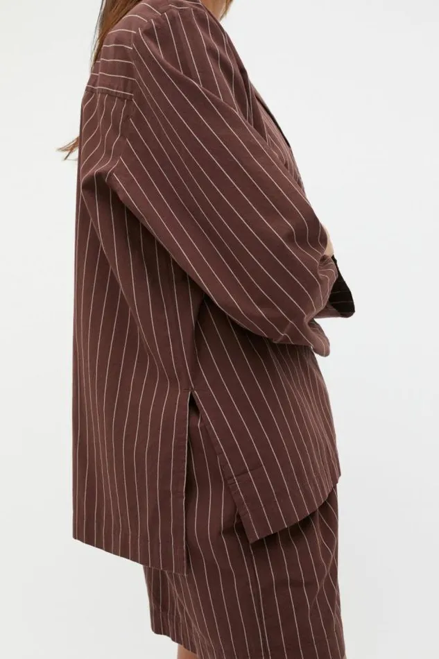 HomeWomen Sleepwear Seed Heritage Stripe Long Sleeve Shirt And Short PJ Set Claret Stripe