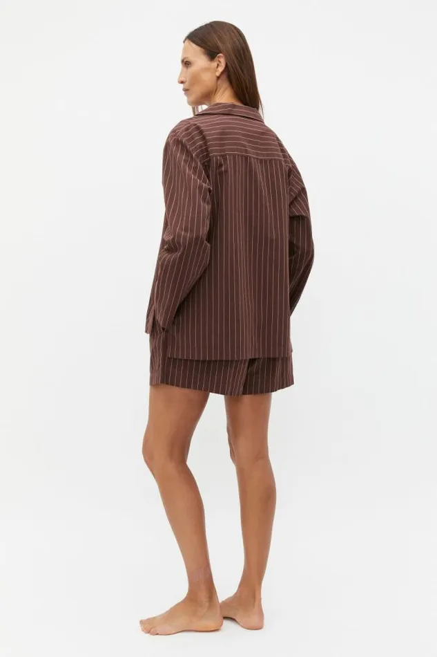 HomeWomen Sleepwear Seed Heritage Stripe Long Sleeve Shirt And Short PJ Set Claret Stripe