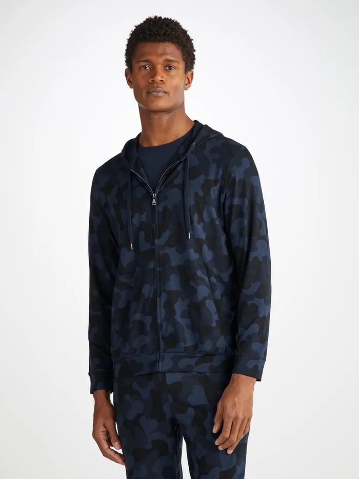 Hooded Tops Men Derek Rose Hoodie London 11 Micro Modal Navy