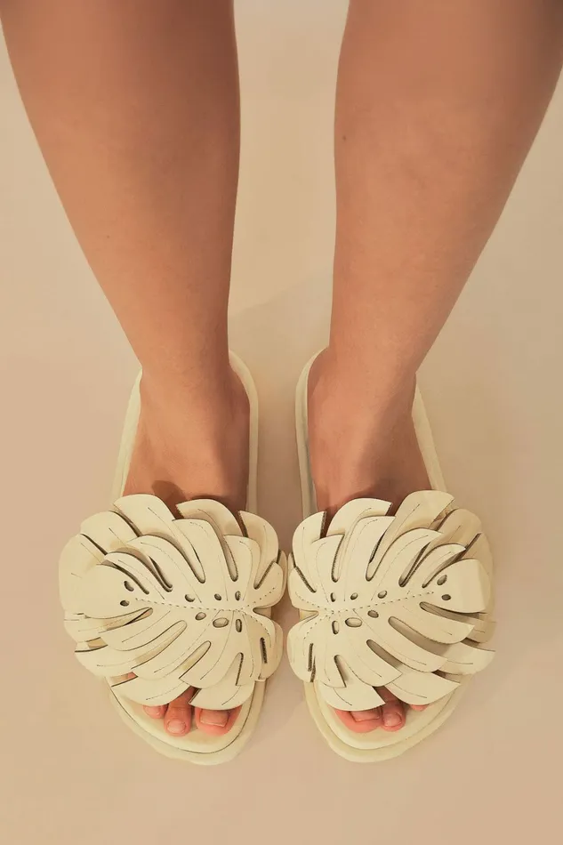 Ivory Monstera Slide Sandal Women FARM Rio Sandals