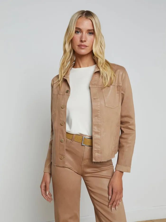 Janelle Coated Denim Jacket Cappuccino Coated Women L039Agence Blazers and Jackets Janelle Coated Denim Jacket Cappuccino Coated Women L039Agence Blazers and Jackets