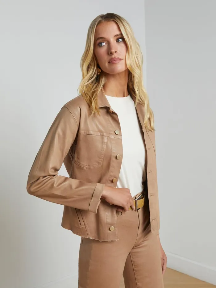 Janelle Coated Denim Jacket Cappuccino Coated Women L039Agence Blazers and Jackets Janelle Coated Denim Jacket Cappuccino Coated Women L039Agence Blazers and Jackets