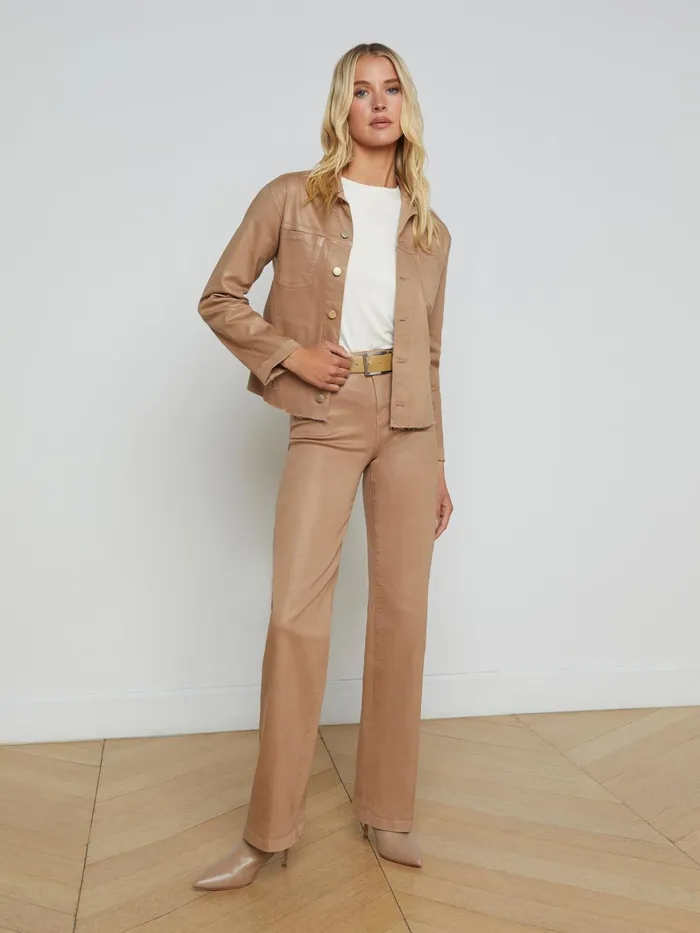 Janelle Coated Denim Jacket Cappuccino Coated Women L039Agence Blazers and Jackets Janelle Coated Denim Jacket Cappuccino Coated Women L039Agence Blazers and Jackets