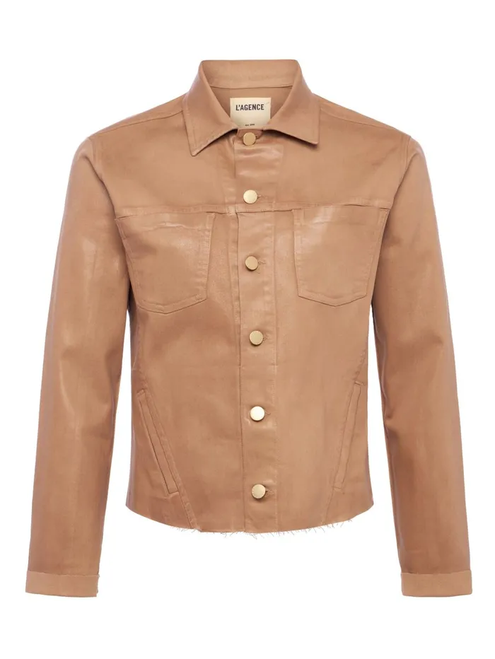 Janelle Coated Denim Jacket Cappuccino Coated Women L039Agence Blazers and Jackets Janelle Coated Denim Jacket Cappuccino Coated Women L039Agence Blazers and Jackets