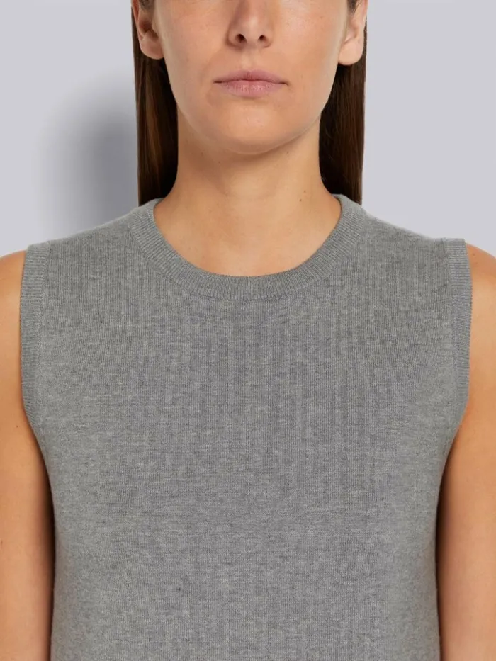 Jersey Stitch Cotton 4bar Pleated Bottom Sleeveless Mini Dress Light Grey Women Thom Browne Dresses