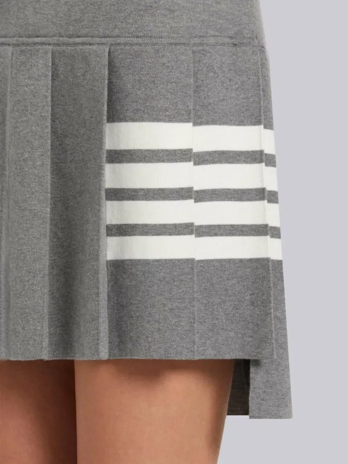 Jersey Stitch Cotton 4bar Pleated Bottom Sleeveless Mini Dress Light Grey Women Thom Browne Dresses