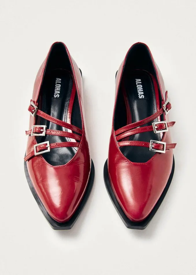 Jive Onix Red Leather Ballet Flats Women ALOHAS Ballet Flats