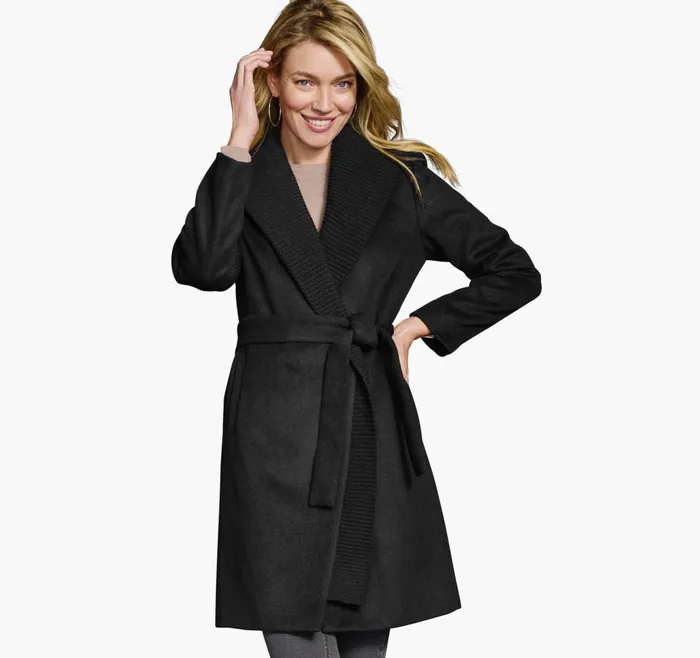 JohnstonandMurphy Coats Jackets and Vests WoolBlend Coat With Removable Knit Collar Black 8211 Women JohnstonandMurphy Coats Jackets and Vests WoolBlend Coat With Removable Knit Collar Black 8211 Women