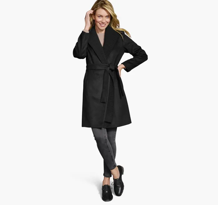 JohnstonandMurphy Coats Jackets and Vests WoolBlend Coat With Removable Knit Collar Black 8211 Women JohnstonandMurphy Coats Jackets and Vests WoolBlend Coat With Removable Knit Collar Black 8211 Women