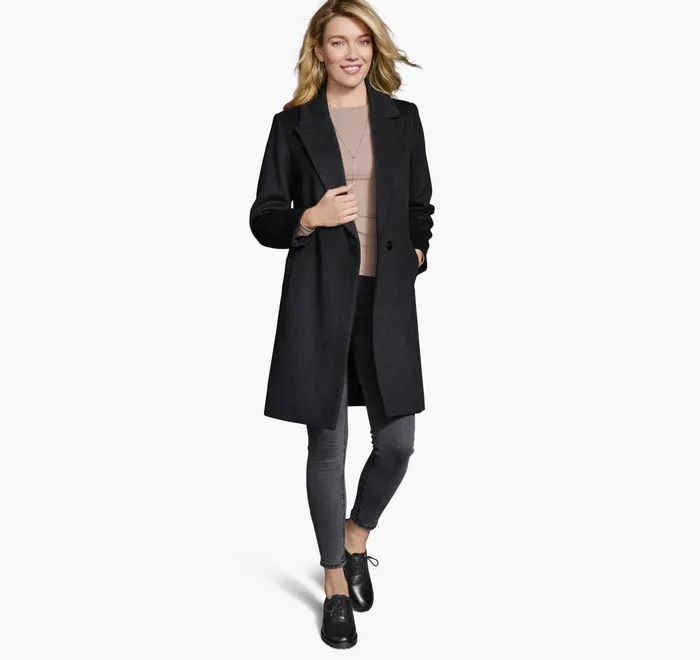 JohnstonandMurphy Coats Jackets and Vests WoolBlend Coat With Removable Knit Collar Black 8211 Women JohnstonandMurphy Coats Jackets and Vests WoolBlend Coat With Removable Knit Collar Black 8211 Women