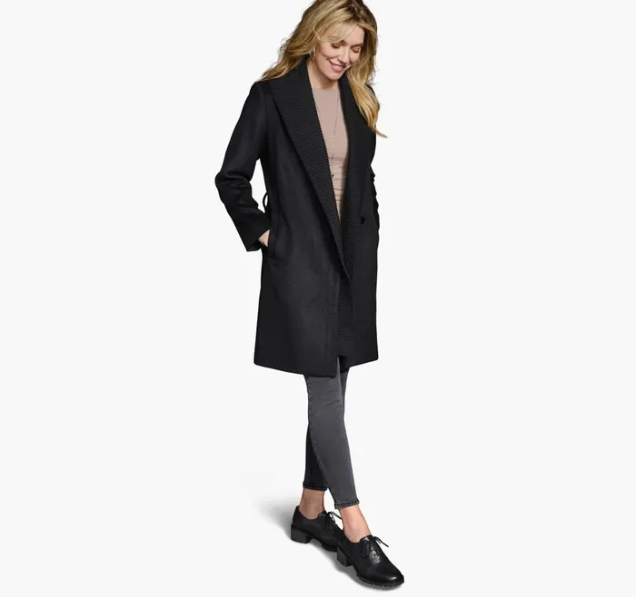 JohnstonandMurphy Coats Jackets and Vests WoolBlend Coat With Removable Knit Collar Black 8211 Women JohnstonandMurphy Coats Jackets and Vests WoolBlend Coat With Removable Knit Collar Black 8211 Women