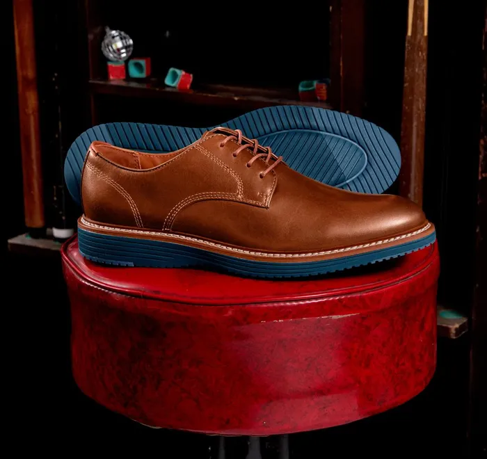 JohnstonandMurphy LaceUps Upton Plain Toe Tan Full Grainblue Sole 8211 Men