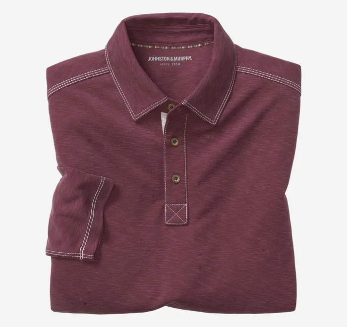 JohnstonandMurphy Polos and Tees Vintage Slub LongSleeve Polo Burgundy 8211 Men