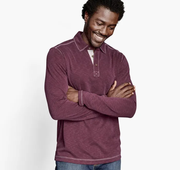 JohnstonandMurphy Polos and Tees Vintage Slub LongSleeve Polo Burgundy 8211 Men JohnstonandMurphy Polos and Tees Vintage Slub LongSleeve Polo Burgundy 8211 Men
