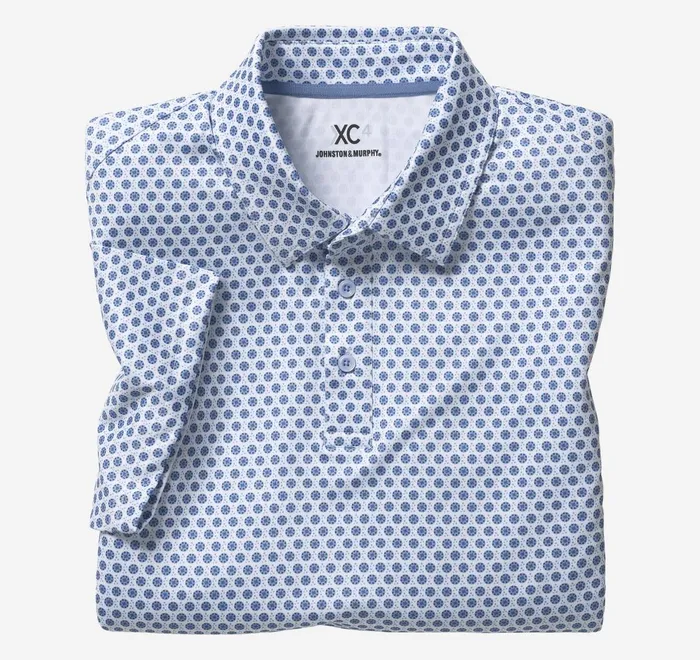 JohnstonandMurphy Polos and Tees Xc4 Performance Polo Whiteblue Dotted Circle 8211 Men