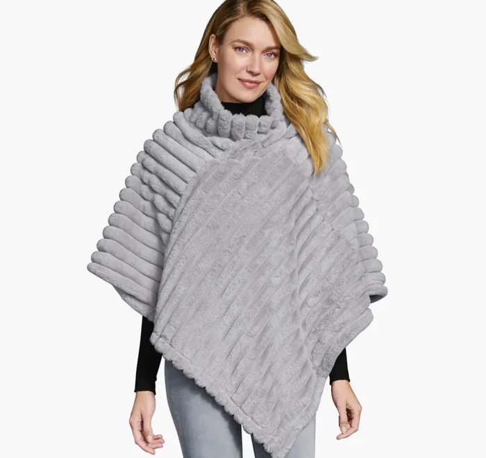 JohnstonandMurphy Shirts Sweaters and Blazers Reversible FauxFur Poncho Graygray Heather 8211 Women