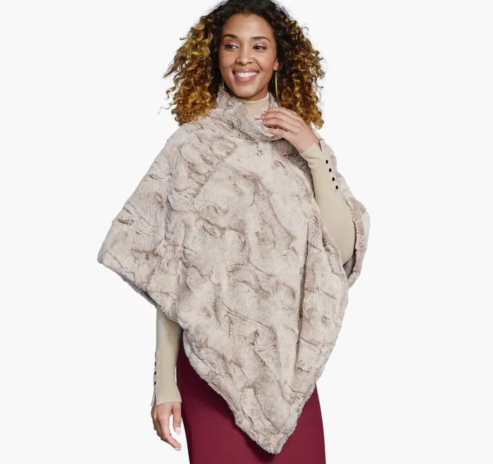 JohnstonandMurphy Shirts Sweaters and Blazers Reversible FauxFur Poncho Naturaltan 8211 Women