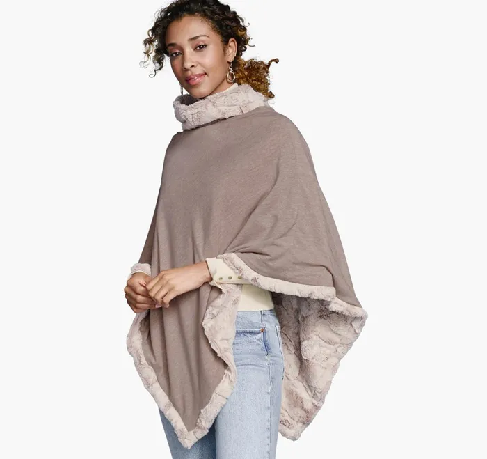 JohnstonandMurphy Shirts Sweaters and Blazers Reversible FauxFur Poncho Naturaltan 8211 Women JohnstonandMurphy Shirts Sweaters and Blazers Reversible FauxFur Poncho Naturaltan 8211 Women