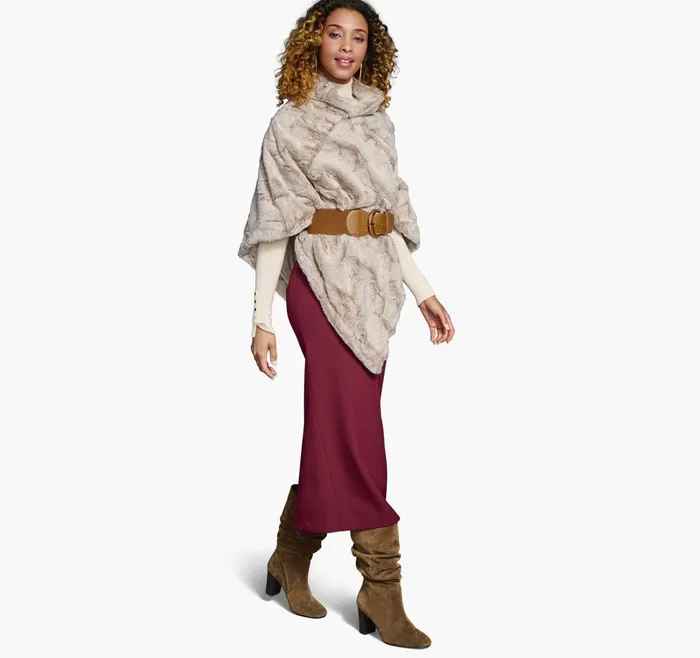 JohnstonandMurphy Shirts Sweaters and Blazers Reversible FauxFur Poncho Naturaltan 8211 Women JohnstonandMurphy Shirts Sweaters and Blazers Reversible FauxFur Poncho Naturaltan 8211 Women