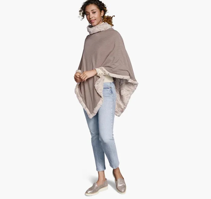 JohnstonandMurphy Shirts Sweaters and Blazers Reversible FauxFur Poncho Naturaltan 8211 Women JohnstonandMurphy Shirts Sweaters and Blazers Reversible FauxFur Poncho Naturaltan 8211 Women