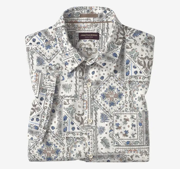 JohnstonandMurphy ShortSleeve Shirts Print Camp Shirt White Multi Bandana 8211 Men JohnstonandMurphy ShortSleeve Shirts Print Camp Shirt White Multi Bandana 8211 Men
