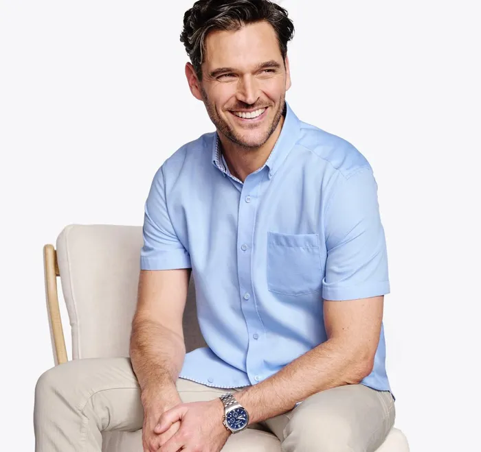 JohnstonandMurphy ShortSleeve Shirts Textured Cotton ShortSleeve Shirt Blue Solid 8211 Men JohnstonandMurphy ShortSleeve Shirts Textured Cotton ShortSleeve Shirt Blue Solid 8211 Men