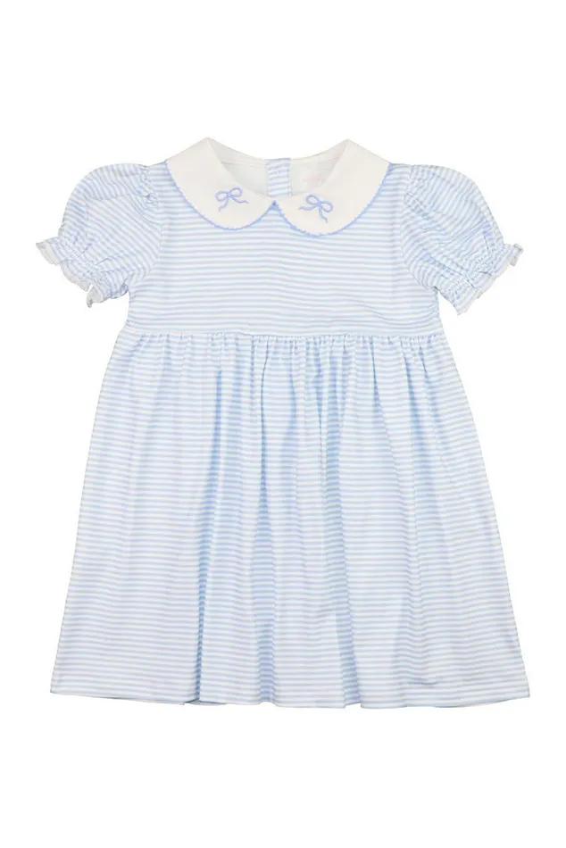 Kids Girls LoveShackFancy Cecil and Lou Girls Blue Striped Knit Embroidered Bow Dress Blue Kids Girls LoveShackFancy Cecil and Lou Girls Blue Striped Knit Embroidered Bow Dress Blue