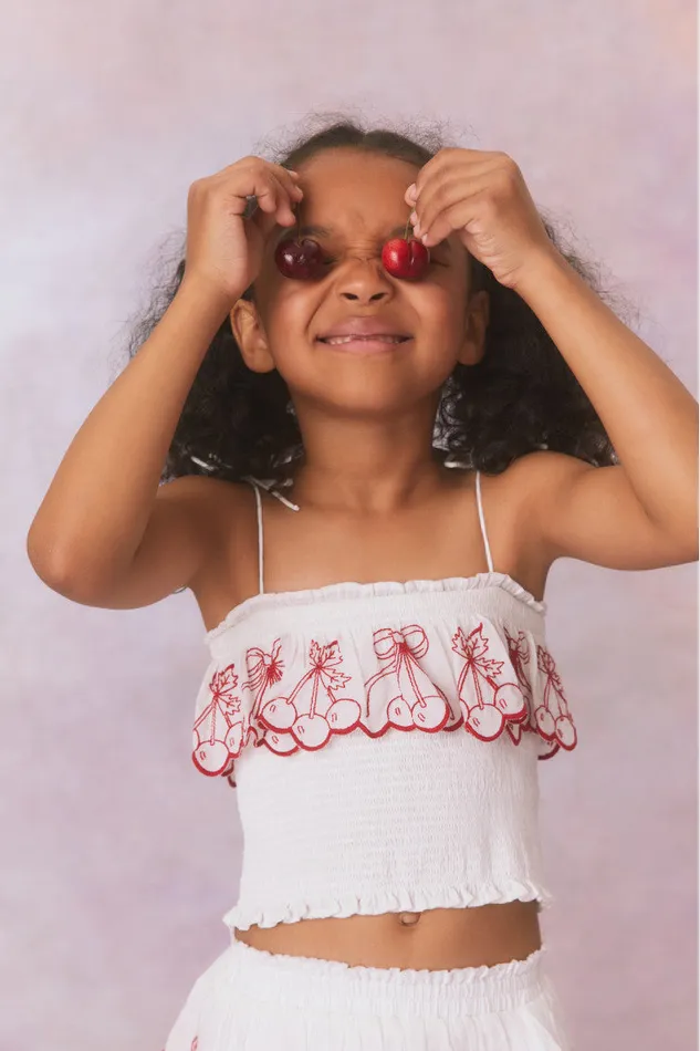 Kids Girls LoveShackFancy Girls Fatima Cherry Embroidered Cotton Top Candy Red Kids Girls LoveShackFancy Girls Fatima Cherry Embroidered Cotton Top Candy Red