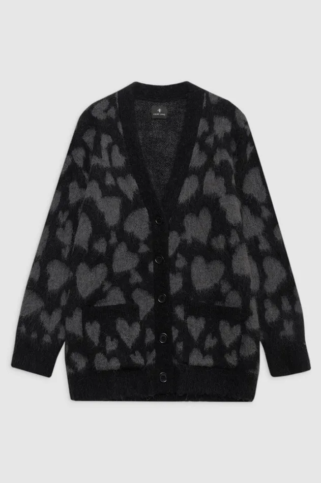 Knits Sweaters Women ANINE BING Banks Cardigan 8211 Grey And Black Heart