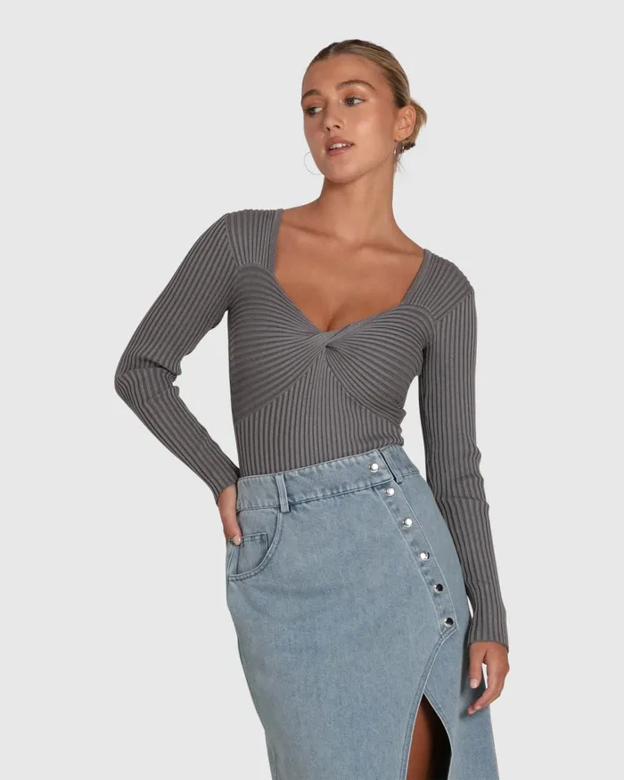 Knitwear Belle and Bloom Women Think Twice Long Sleeve Bodysuit 8211 Grey Marle Knitwear Belle and Bloom Women Think Twice Long Sleeve Bodysuit 8211 Grey Marle