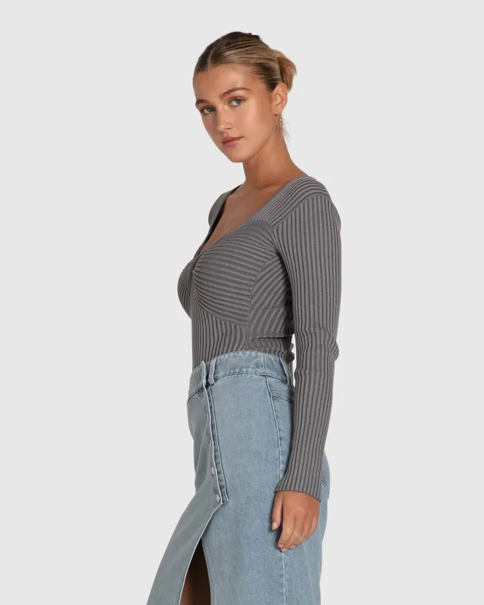 Knitwear Belle and Bloom Women Think Twice Long Sleeve Bodysuit 8211 Grey Marle