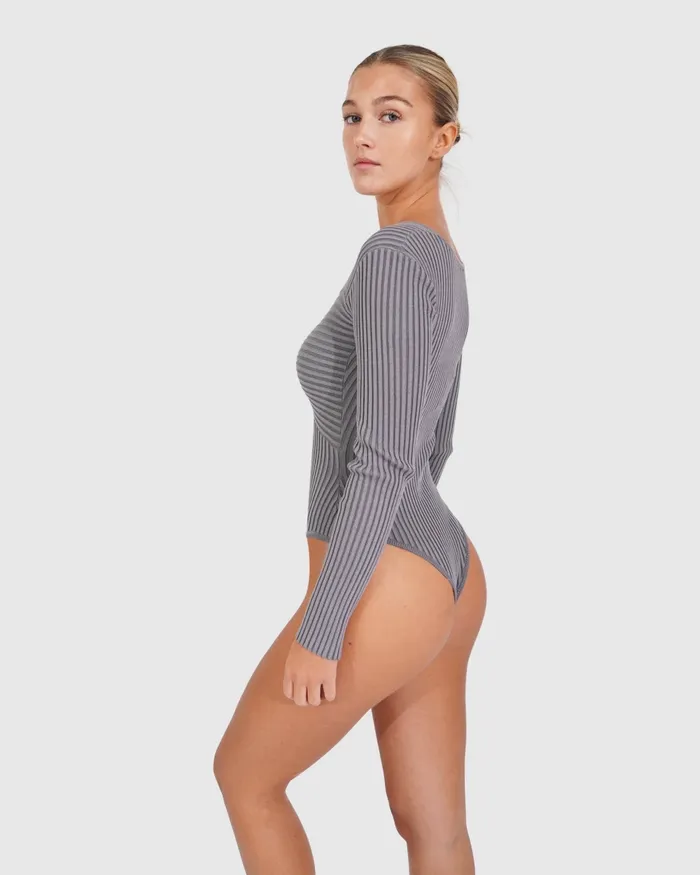 Knitwear Belle and Bloom Women Think Twice Long Sleeve Bodysuit 8211 Grey Marle