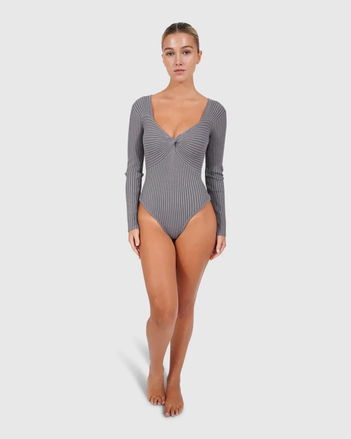 Knitwear Belle and Bloom Women Think Twice Long Sleeve Bodysuit 8211 Grey Marle