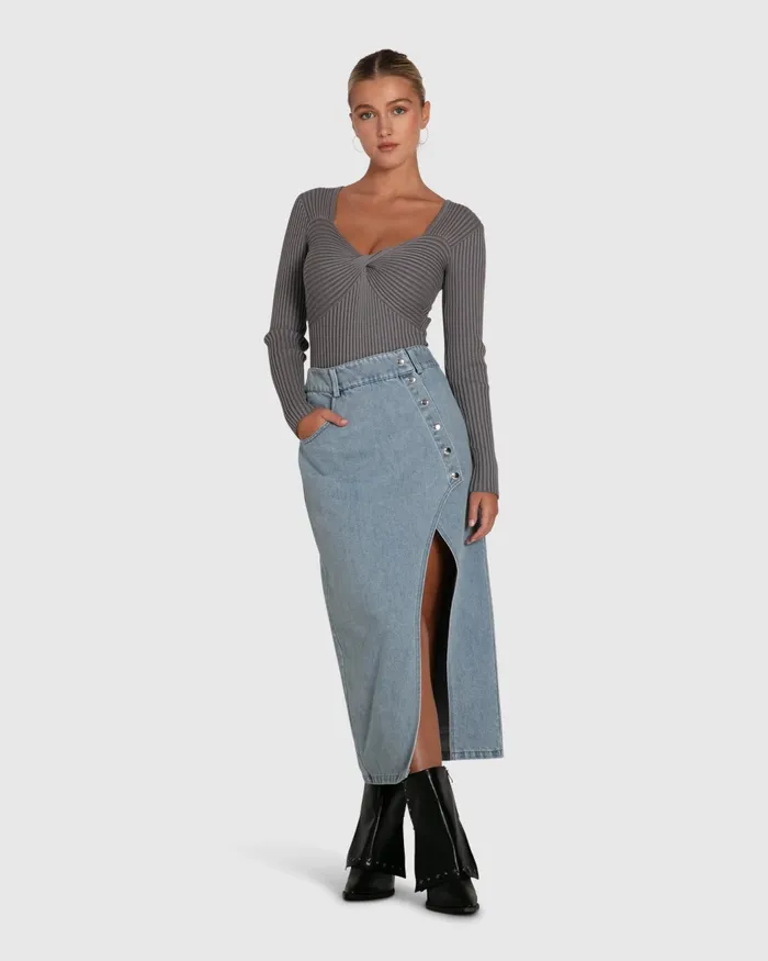 Knitwear Belle and Bloom Women Think Twice Long Sleeve Bodysuit 8211 Grey Marle