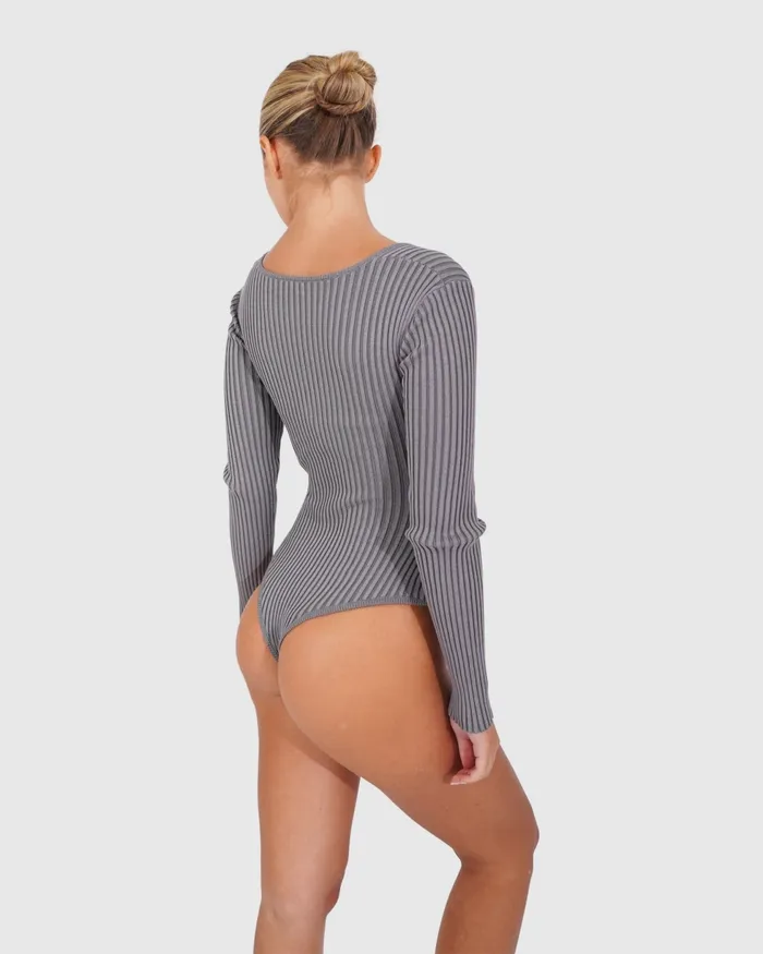 Knitwear Belle and Bloom Women Think Twice Long Sleeve Bodysuit 8211 Grey Marle