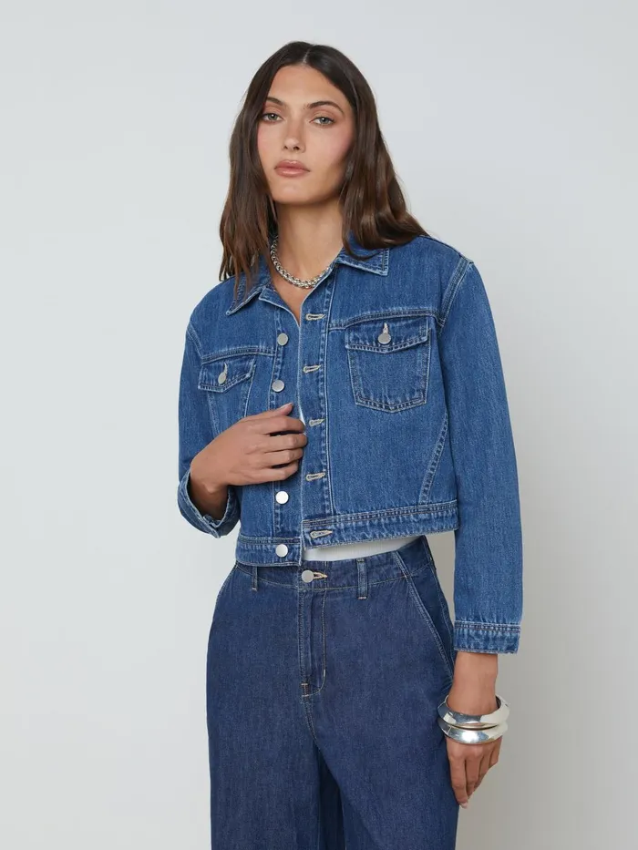 Koda Cropped Denim Jacket Glendora Women L039Agence Blazers and Jackets