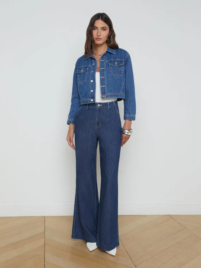 Koda Cropped Denim Jacket Glendora Women L039Agence Blazers and Jackets Koda Cropped Denim Jacket Glendora Women L039Agence Blazers and Jackets