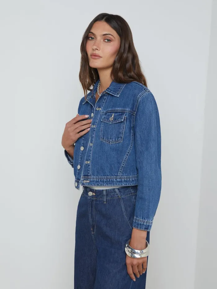 Koda Cropped Denim Jacket Glendora Women L039Agence Blazers and Jackets Koda Cropped Denim Jacket Glendora Women L039Agence Blazers and Jackets