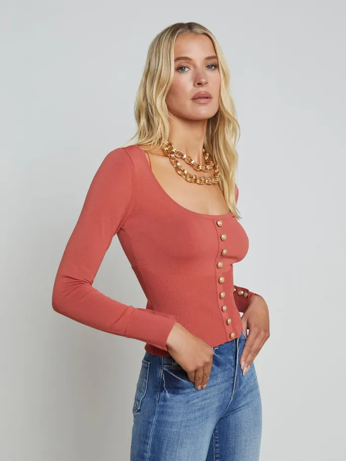 Lanetta Top Dark Umbergold Women L039Agence Knitwear Lanetta Top Dark Umbergold Women L039Agence Knitwear