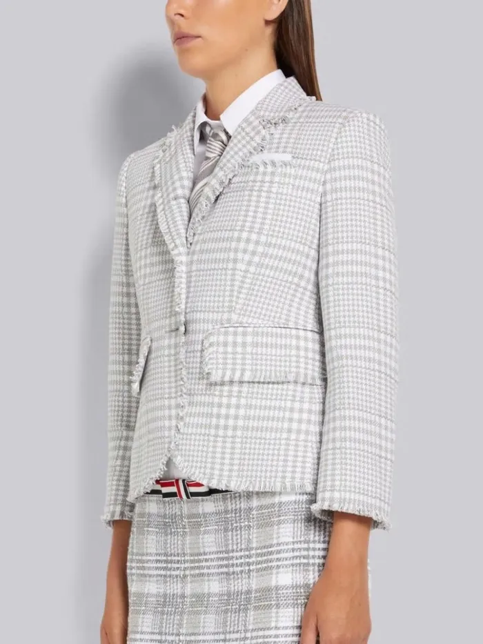 Large Gingham Summer Tweed Frayed High Armhole Jacket Medium Grey Women Thom Browne Jackets