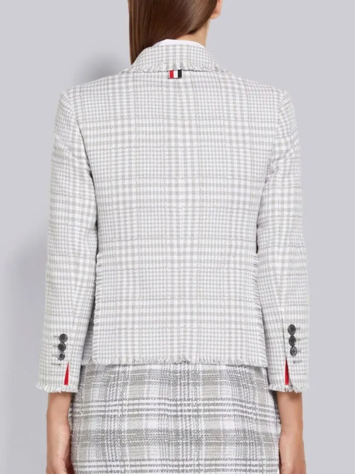 Large Gingham Summer Tweed Frayed High Armhole Jacket Medium Grey Women Thom Browne Jackets
